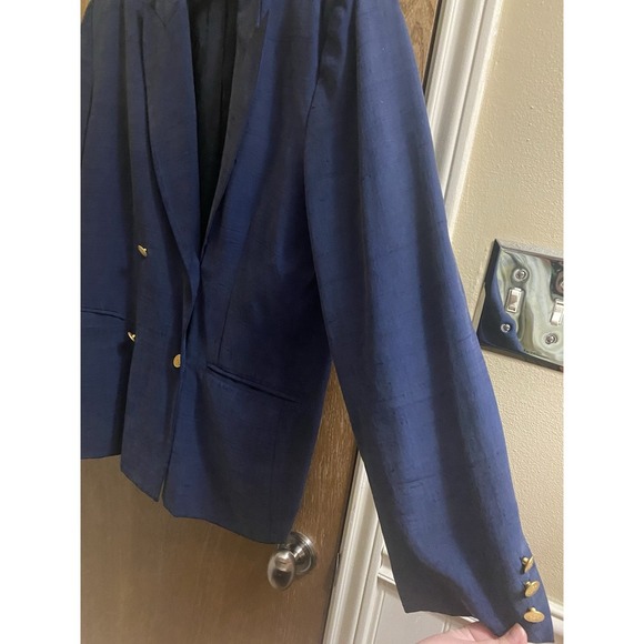 Vintage Silkland 100% Silk Navy Blue Blazer Gold Buttons Oversized Fit Size 14 - Picture 8 of 16